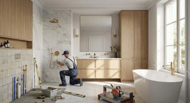 Rénovation intérieure d'une cuisine ou salle de bain avec artisan professionnel